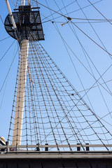 Shrouds and crow`s nest of the sail boat