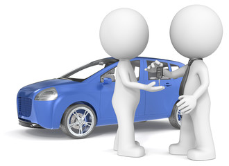 The Dude getting car keys from dealer.No branded car.