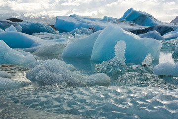 Melting icebergs calved off from a glacier in Iceland