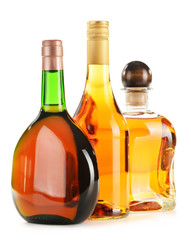Assorted alcoholic beverages isolated on white