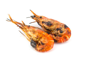 grilled prawns on  white isolate