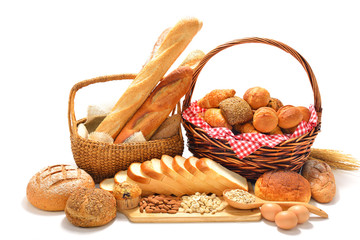 bread and rolls isolated on white background
