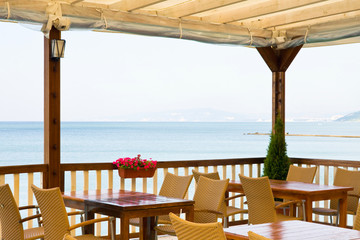 Restaurant on the beach, sea and sky