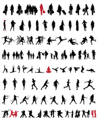 Big and different set of people silhouettes 1, vector