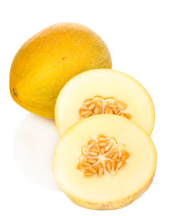 Cut ripe melons isolated on white