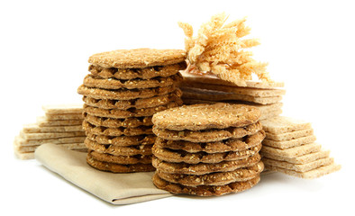 tasty crispbread and ears, isolated on white