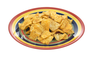Colorful plate filled with red chili chips