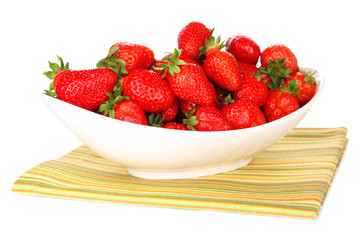 Fresh strawberry in bowl isolated on white