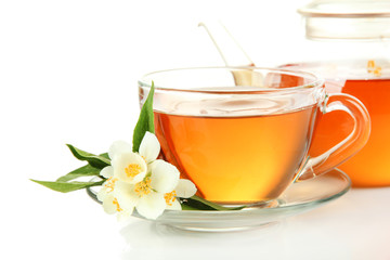Cup of tea with jasmine, isolated on white