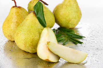 Pears on metal background