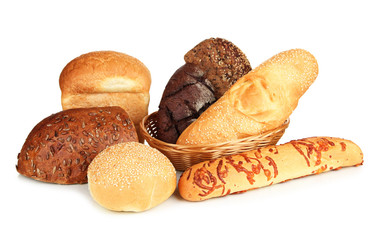 Variety of bread isolated on white