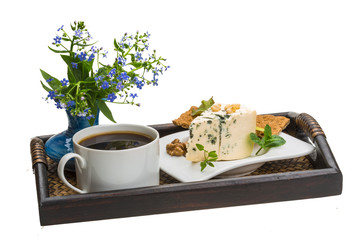 Breakfast with coffee, and cheese