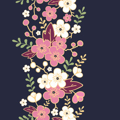 Vector night garden sakura blossoms vertical seamless pattern © Oksancia