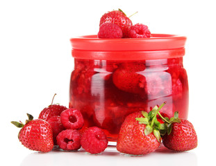 Home made berry jam isolated on white
