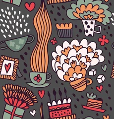 Poster Coffee seamless pattern. Tea party background © silmen