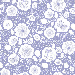 Vector purple and white florals seamless pattern background with