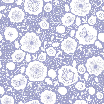 Vector purple and white florals seamless pattern background with