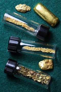 Vials of Gold Dust and Placer Gold Nuggets