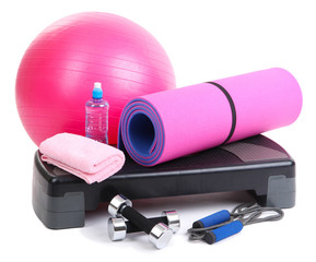 Different tools for fitness isolated on white