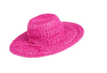 Fuchsia Straw Hat Isolated on White