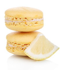 Lemon macaroons isolated on white