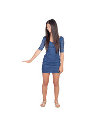 Fototapeta premium Attractive brunette girl with blue dress