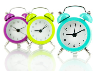 Retro alarm clocks, isolated on white