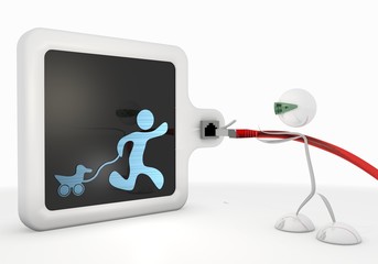 play icon with futuristic 3d character