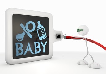Illustration of a cute baby icon with futuristic 3d character