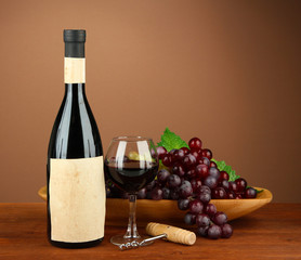 Composition of wine bottle, glass and  grape,