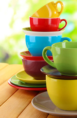 Mountains colorful dishes on nature background