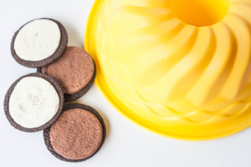 Cookies and cake form isolated on white background