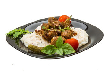 Rice noodles with pork and herbs