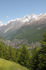Fototapeta na wymiar Dom and Taschhorn above Zermatt in Swiss Alps