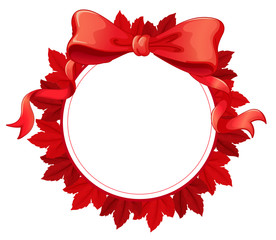 A round template with a red ribbon