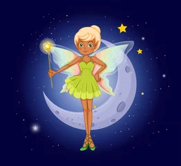 Poster Een fee die een toverstok voor de halve maan houdt © GraphicsRF