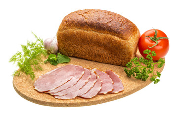 Ripe fresh ham with vegetables