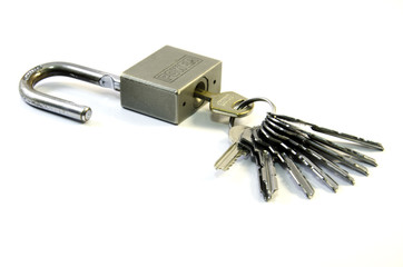 Lock and key on white background