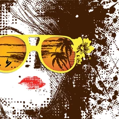 Papier Peint photo Lavable Visage de femme Femmes en lunettes de soleil