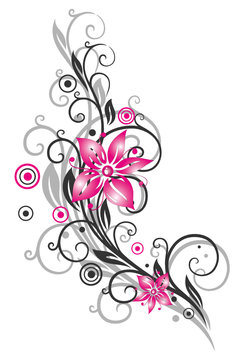 Blume, Ranke, filigran, floral, schwarz pink