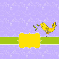 Vector greeting card with bird and frame