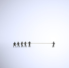Obraz na płótnie Canvas Przeciąganie liny między grupą ludzi i człowiek jednym