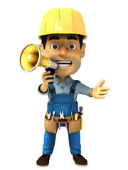 3d handyman with megaphone