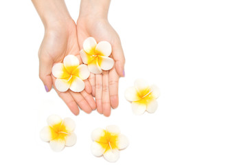 Beautiful woman hand with spa candle