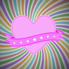 Heart retro style on sunray background