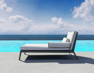 Summer lounge, outdoor deck chair by the swimming pool