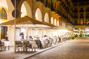 Naklejka premium Nightlife in old european city. Girona