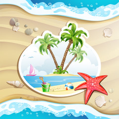 Fototapeta na wymiar Summer beach with palm trees and starfish