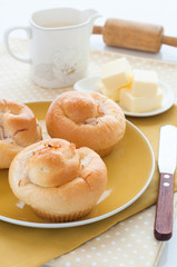 Delicious fresh coconut bun with butter.