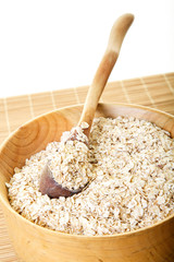 Closeup of Wood Bowl with Oats